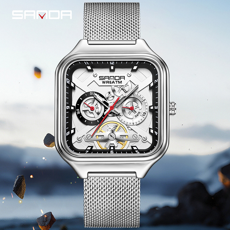 SANDA 9085 Men Wristwatch relo - Stainless Mesh Band 评论和价格