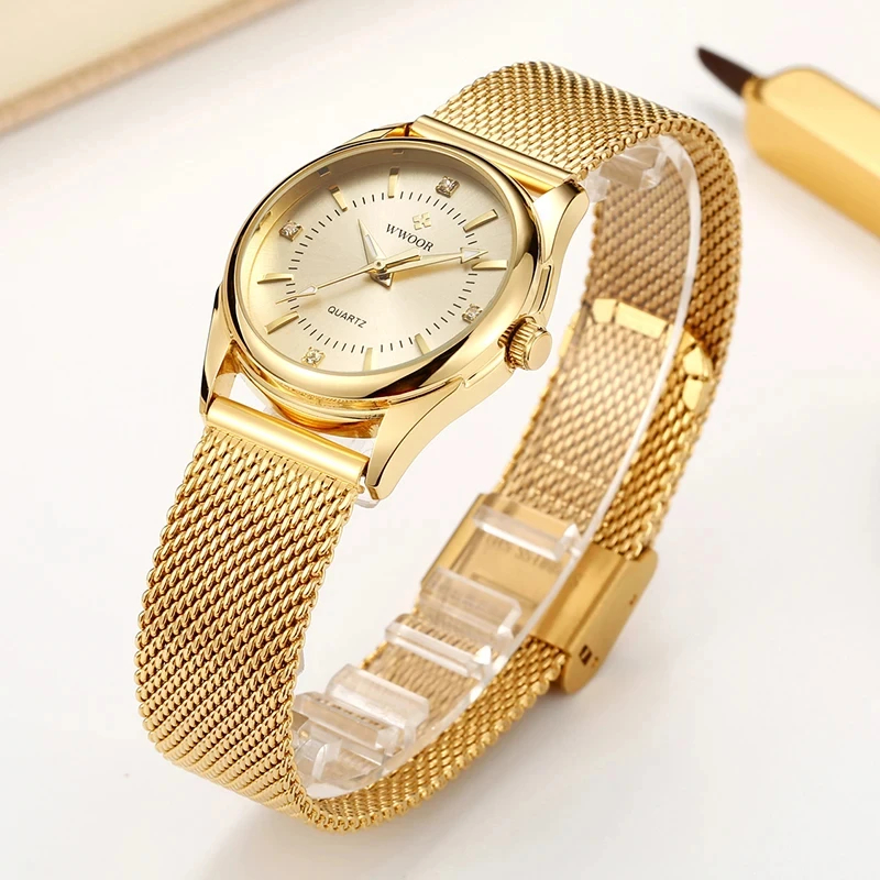 WWOOR Luxury Brand Dress Gold  - Stainless Mesh Band 评论和价格